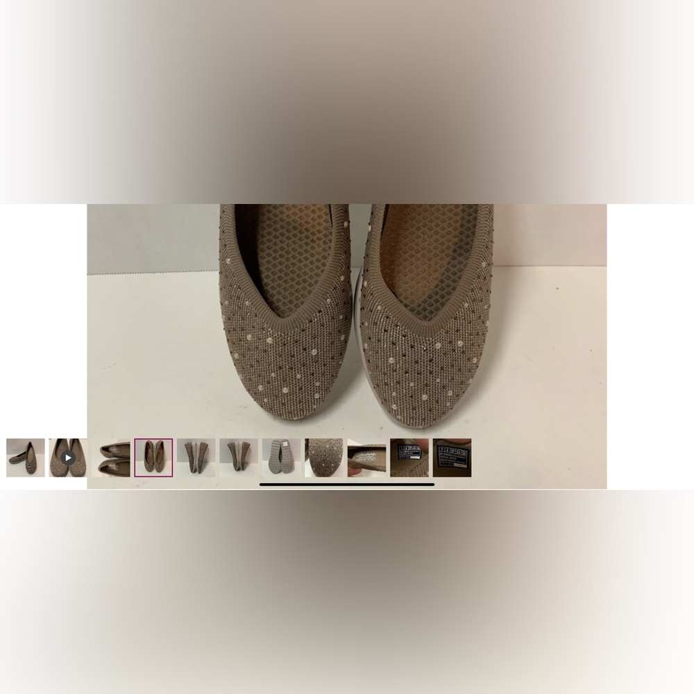 Skechers Stretch Fit Sparkle Knit Skimmers Cleo Flex Wedge Mocha size 7 NWT